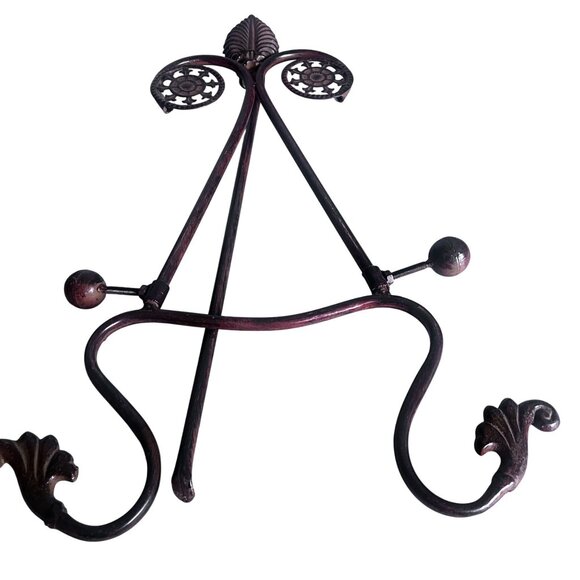 Bronzed Iron Easel Plate Book Stand Display Leaf Scroll Design 22" Tall 14" Wide